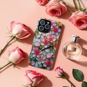 Stained Glass Effect Cherry Blossom Phones Tough Case - Elegant Spring, Flower Phone Cover, Boho Phone Accessory, Gift for Her, Nature Lover