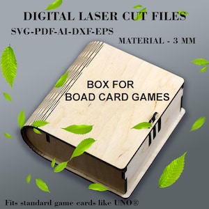 Lasergesneden gamekaartdoos SVG - past op kaarten van UNO-formaat - digitale houten doos - sjabloon kleine gebogen geschenkdoos - GlowForge Lightburn Xtool-bestanden