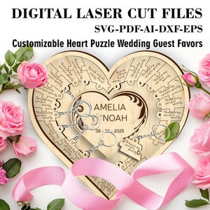 Herz Puzzle Hochzeit Gastgeschenke SVG - 24 Schlüsselanhänger Set - Laser Cut Dateien - personalisiertes Brautgeschenk - Glowforge LightBurn Digital Download