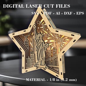 Caixa de luz da Estátua da Liberdade SVG - Design em camadas do 4 de julho - NYC patriótica - Arquivos de corte a laser digital - Arquivos Xtool Glowforge LightBurn