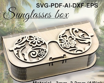 Digitale zonnebrillendoos SVG | Vectorbestand voor kleine houten kist | Lasergesneden bestanden | Compatibel met Glowforge | Brandwonden | Materiaal: 3 mm, 3,2 mm
