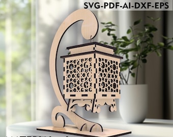 Lantern with stand SVG Night light lamp SVG Wood table lamp SVG Home decor Laser cut files GlowForge Lightburn  Xtool files M- 3.2 mm, 4 mm