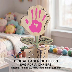 Mother’s Day Handprint Flower SVG · Customizable Keepsake Gift · Laser Cut Files · Digital Download