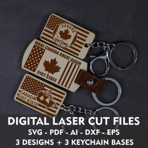 Chaveiro SVG do 51º estado do Canadá | Arquivos de corte a laser de chaveiro engraçado | Chaveiro patriótico SVG | Arquivos de corte a laser digital | Arquivos Glowforge Xtool