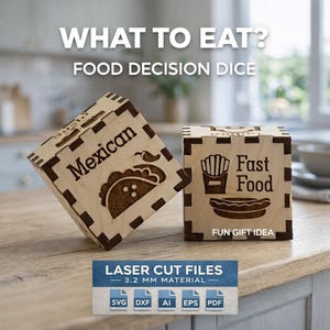 Matbeslutstärningar Laserskuren fil · Avhämtningsmåltidstärningsset SVG · Trätärningar · Digital