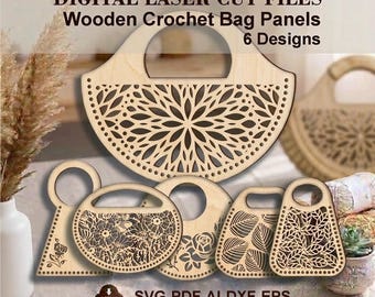Wooden Crochet Bag Panels Laser Cut Files Set of Six Designs for Macrame Purse