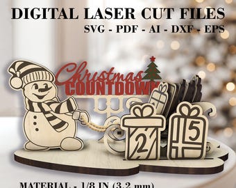 Snowman Christmas Countdown Calendar SVG: Laser Cut Files (Glowforge, LightBurn, xTool) Digital Download