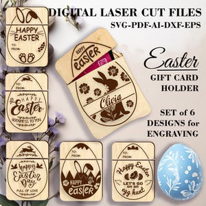 Anpassbare Oster Geschenkkartenhalter SVG Set - von 6 Stück Box für Geschenkkarte SVG Geldhalter Digitale Laserschnittdatei GlowForge Datei Lightburn