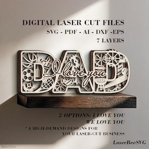 DAD Ich liebe dich SVG - 7-Schicht-Vatertag-Schild - Laser Cut Datei - Digital Download - Glowforge & LightBurn Bereit