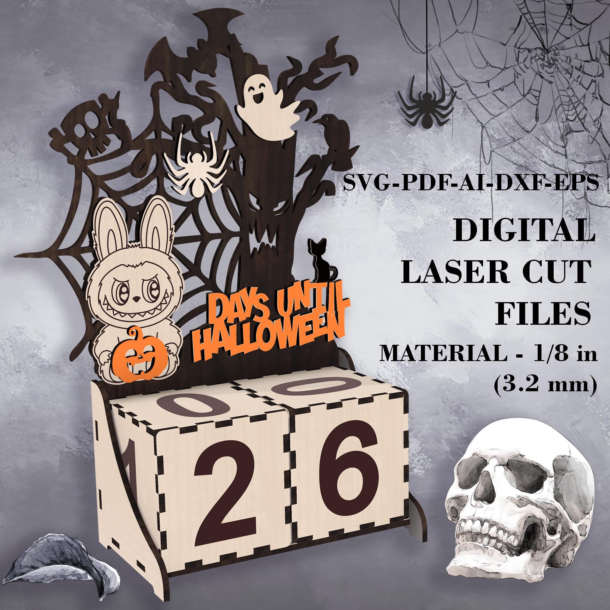 Labubu Halloween Countdown Calendar SVG - Digital Laser Cut Files for Glowforge Lightburn  xTool