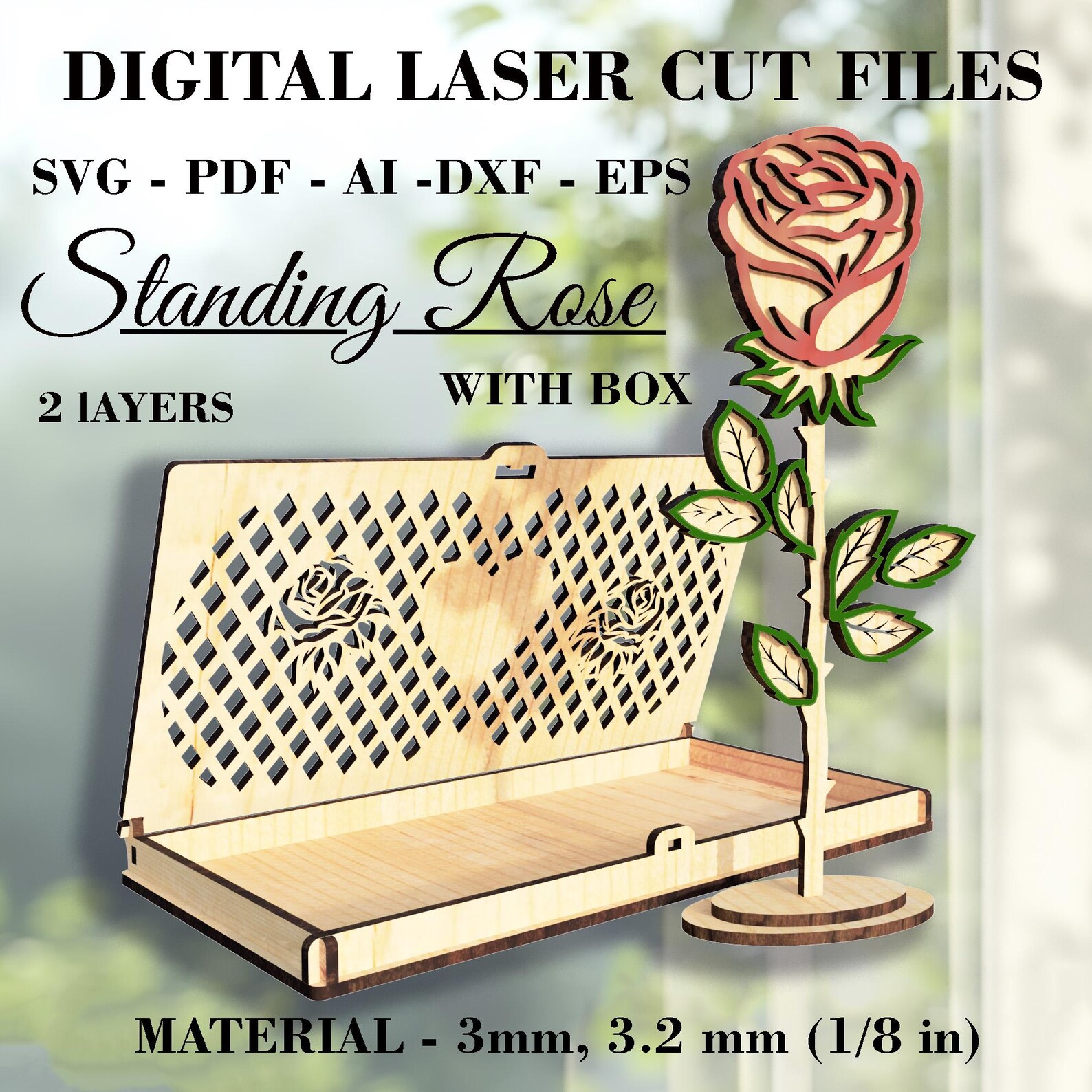 Personalized Standing Rose Box SVG · Digital Laser Cut Files ...