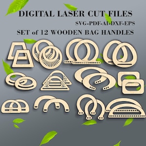 Archivo de corte láser para asas de bolso - Juego de 12 asas de madera para bolsos - Asas SVG para bolsos de mano - Descarga digital para archivos Glowforge LightBurn