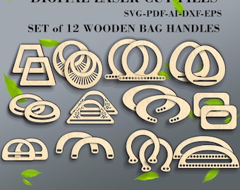 Bag Handles Laser Cut File - Set of 12 Wooden Purse Handles - Tote & Handbag Handle SVG - Digital Download for Glowforge  LightBurn files