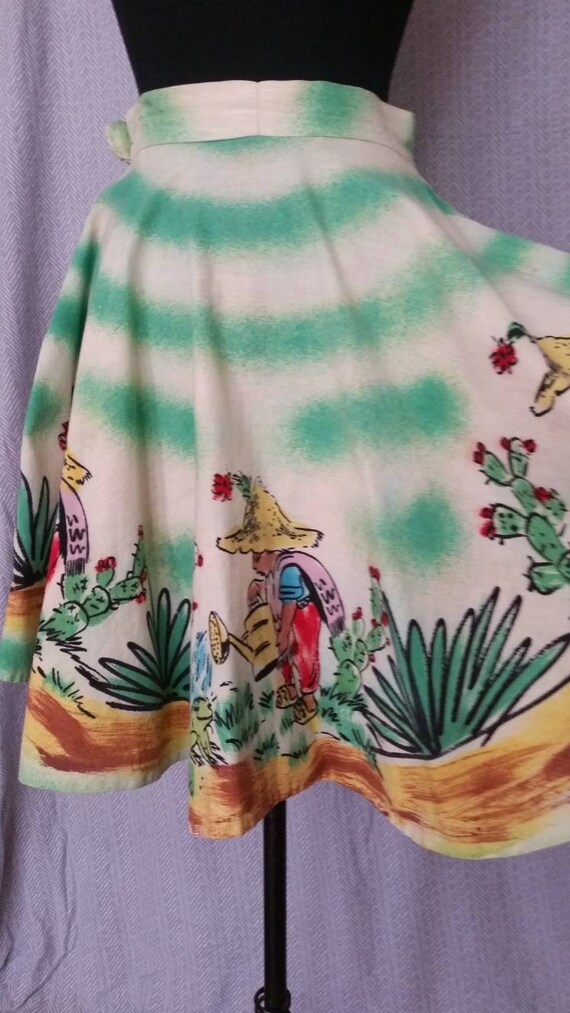 1950s Souvenir Circle Skirt Green Mexican XS