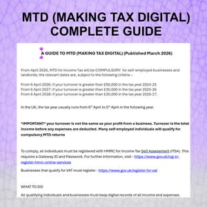 Guide To MTD - "FREE" If Ordered With Bookkeeping and MTD Spreadsheet