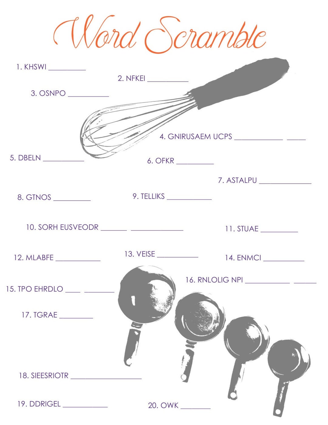 Kitchen Word Scramble 8.5 X 11 Instant Download Etsy