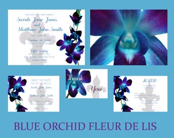 Blue Orchid Wedding Invitation Set DIY Blank Designs Only