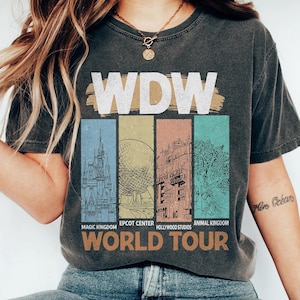 Retro WDW World Tour Comfort Color Shirt, Magic Kingdom Epcot Hollywood Studios Animal Kingdom Shirt, Family Vacation Matching Tee
