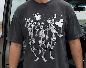 Camiseta Disney con esqueleto bailando, colores cómodos, camiseta Disney con esqueleto, Día de Acción de Gracias, camiseta de verano espeluznante, camiseta de Halloween para adultos