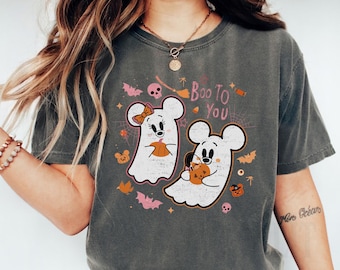 Mickey y Minnie Fantasma Retro Disney Ambiente Espeluznante, Camiseta Boo To You, Disney para Niñas Halloween, Regalo Familiar de Temporada Espeluznante WDW, Temporada de Otoño