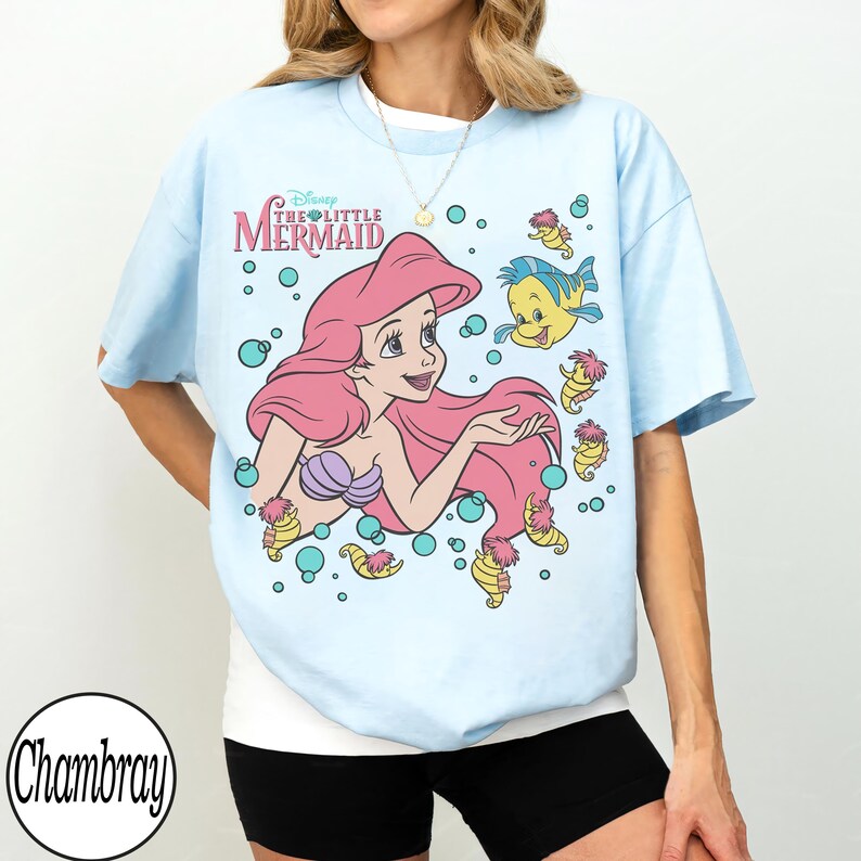 Retro The Little Mermaid Ariel Princess & Flounder Bubble Poster Disney T-Shirt, Gift For Her, Ariel Princess Tee, WDW Disneyland Girl Trip. bild 2