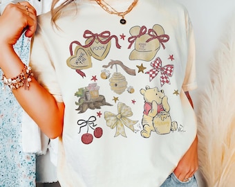 Camiseta de Winnie the Pooh con colores cómodos, camiseta retro de oso Pooh y sus amigos, camiseta de viaje familiar a Disney 2026, linda camiseta de Pooh de Disneyworld
