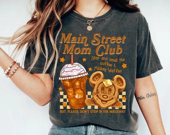 Camisa retro de colores cómodos del Main Street Mom's Club, camisa Disney Mom, camiseta teñida, Waffles de Joffrey's y Mickey, camiseta de viaje a Disneyland