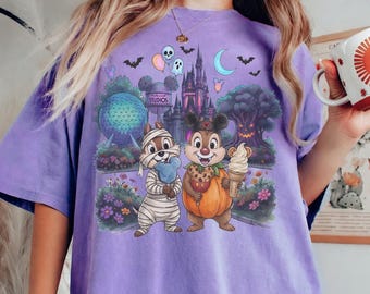 Vintage Disney Chip n Dale Halloween T-shirt, Double Trouble Halloween Tee, Ice Cream Snacking Team, Disneyland Spooky Season Family Trip.