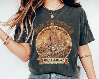 Camiseta vintage de Mickey y sus amigos del Ferrocarril de la Montaña Big Thunder, camiseta de Disney Frontierland Ride, camiseta de Disney Roller Coaster, camiseta familiar de Disneyland