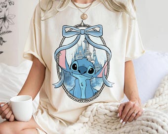 Disney Stitch Comfort Colors Shirt, Retro Stitch Coquette Shirt, Magical Kingdom Shirt, Disney Castle Shirt, Vintage Disney Bow Shirts