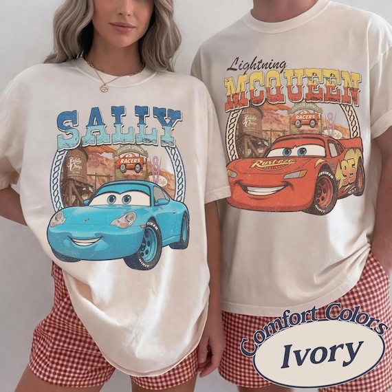 Comfort Colors® Retro Disney Car Couple Shirt, Lightning Mcqueen Sally Shirt, Disney Couple Tee, Radiator Springs Shirt, Disney Trip Shirts.