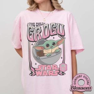Retro Disney Star Wars Grogu Comfort Colors Shirt, Disney Baby Yoda Tee, Retro Sci-Fi Graphic Tee, Mandalorian Gift Shirt, Cute Fan Tee. image 3