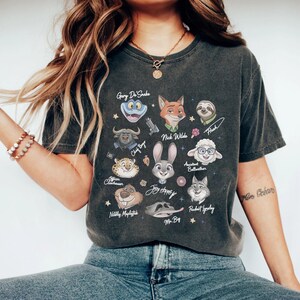 Disney Zootopia Characters Signature sketch T-Shirt, Zootropolis Judy Hopps Nick Gary Nibbles Bogo, Disney Family Shirt, Disney Group Shirt. image 2