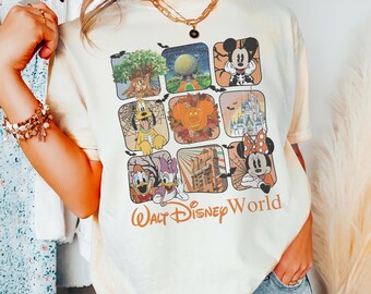 Camiseta vintage de Halloween de Walt Disney World, camiseta espeluznante de Mickey y Minnie con esqueleto, conjunto a juego para las vacaciones familiares en Disneyland.