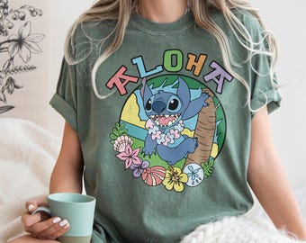 Chemise rétro Disney Stitch Aloha Tropic Surf couleurs confort, chemise Disney, chemise Lilo & Stitch Aloha, chemise cadeau Disney, Stitch Aloha Disney