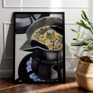 Original Ölgemälde Moka Kanne – Espresso Espresso Morgenritual Küchendekoration (Digitaler Download)