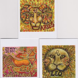 Cartes de voeux du zodiaque - Peintes et imprimées à la main