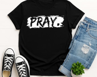 Comfortable Short Sleeve Graphic Tee - Pray Black Shirt