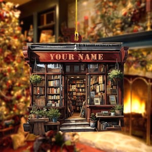 Personalized Bookstore Ornament 2025, Reading Christmas Decor, Library Christmas Decor, Bookworm Ornament, Antique Bookshop Decor