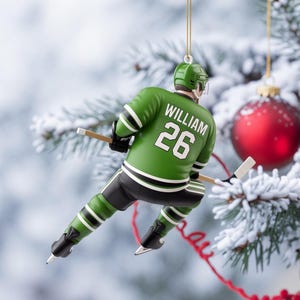 Personalized Hockey Christmas Decor, Player Ornament with Helmet Ornament, Personalized Gift for Hockey Lovers, Hockey Christmas Ornament
