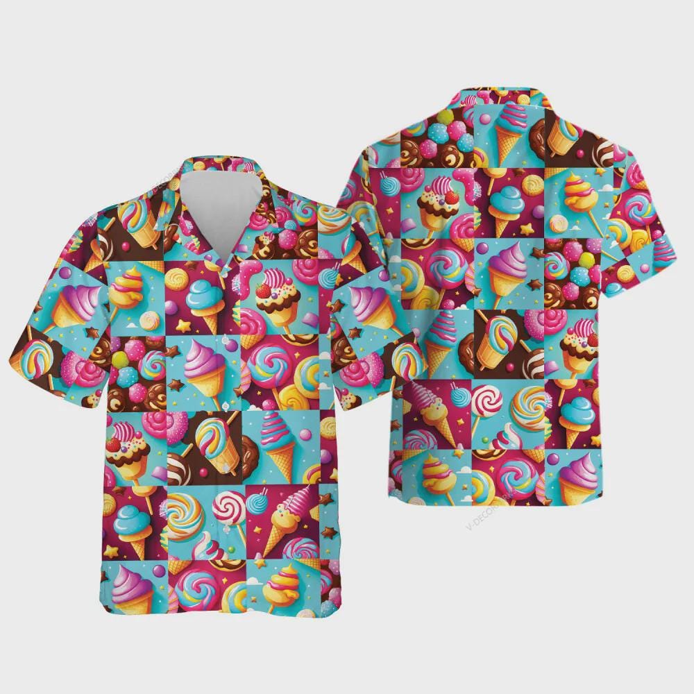 Discover Sweet Cupcakes Hawaiian Shirt, Mens Button Down Shirt, Cruise Shirts, Casual Printed Beach Summer Shirt, Dessert Short Sleeve Shirt For Men