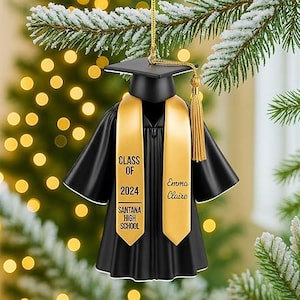 Personalized Graduation Ornaments Class of 2025, Custom Name Year and School Name, High School Senior, Black Gown, College Graduated Gifts