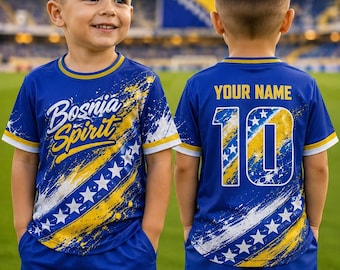 Personlig Bosnien Barn Fotbollströja Anpassat Namnnummer