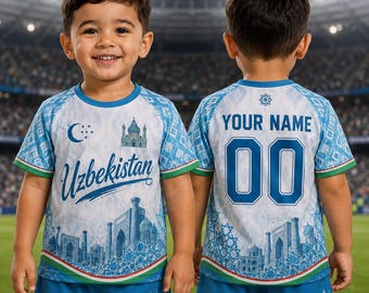Personalized Uzbekistan Kids Soccer Jersey, Custom Name Number Uniform