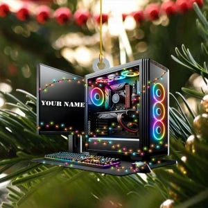 Personalized Gaming PC Ornament, Custom Name Gaming pc Christmas Decoration, RGB computer decor, Gamer Christmas gift, RGB gamer gift
