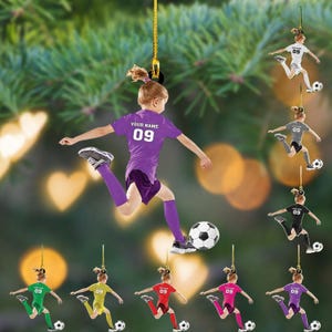 Personalized Soccer Girl Ornament, Custom Name Number Soccer Ornament, Soccer Keepsake, Soccer Christmas Ornament, Soccer Player Ornament