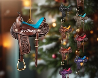 Personalized Saddle Ornament, Christmas Tree Hanging Decor, Horse Saddle Decor, Horseback Riding Ornament, Rodeo Saddle Ornament