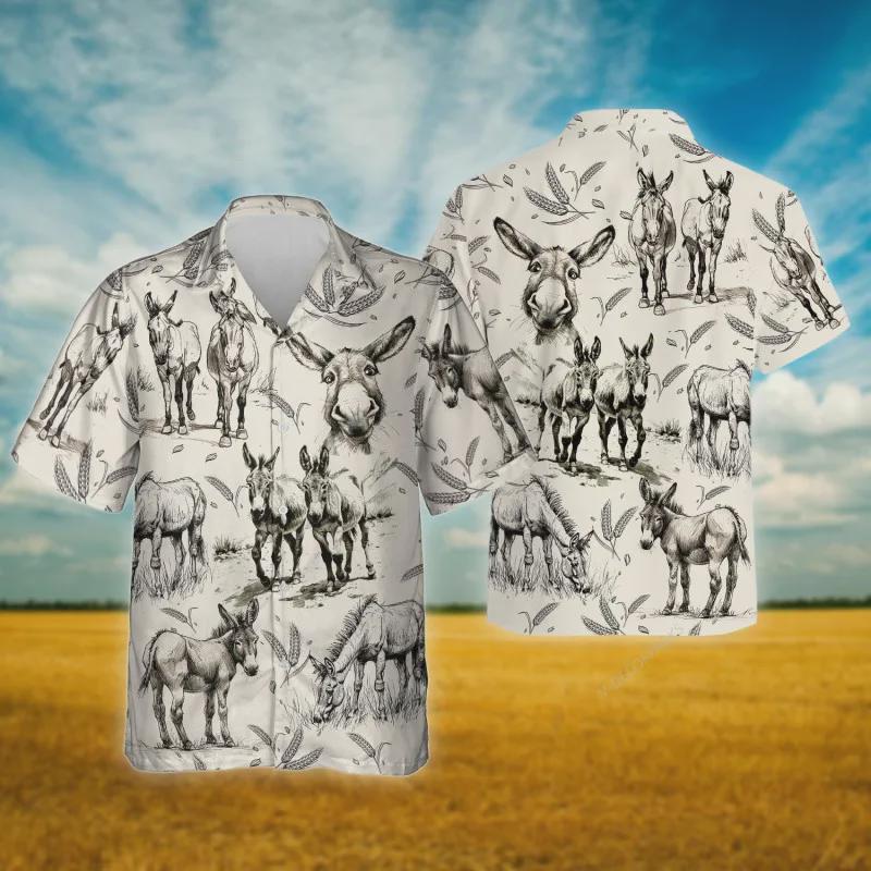Discover Vintage Donkey Hawaiian Shirt For Men Women, Farm Animal Short Sleeve Button Down Shirts, Summer Aloha Mens Casual Shirts