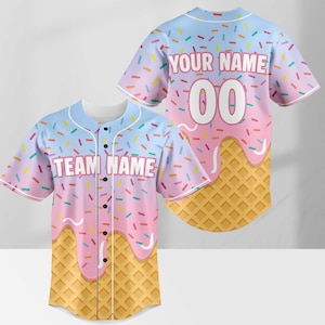 Custom Ice Cream Drip Baseball Jersey, Personalized Name & Number Shirt, Summer Baseball Shirt, Gradient Pastel Ice Cream Jersey