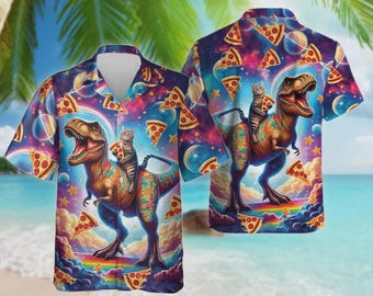 Hawaiian Shirt For Men - Dinosaur & Floral Print Aloha Beach Shirt, Quick-Dry Short Sleeve - View #6